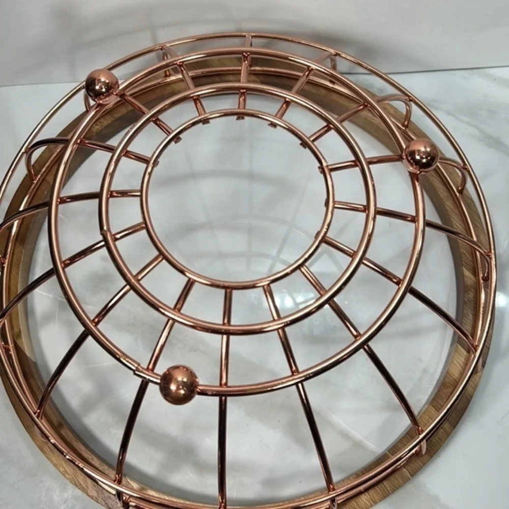 Acacia Wood and Wire‎ Fruit Basket with Copper Finish